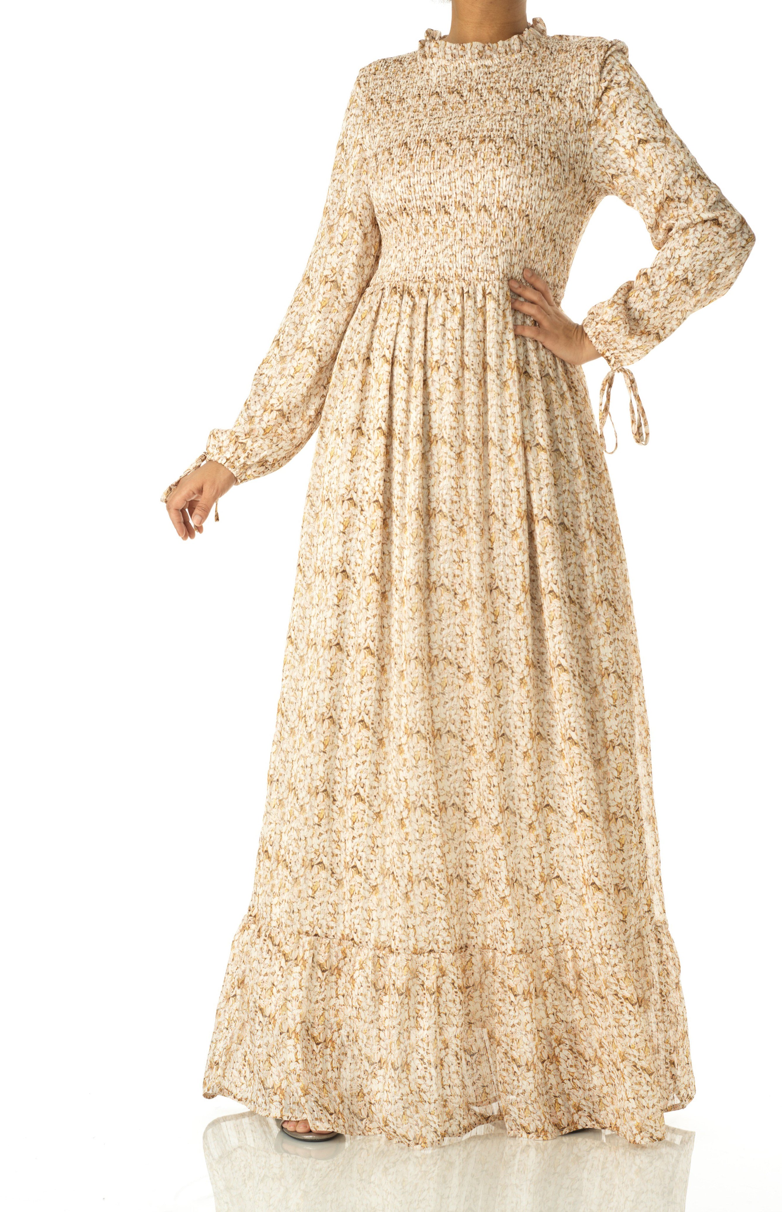 Jasmine petals Print Mock Neck Maxi dress Kabayare