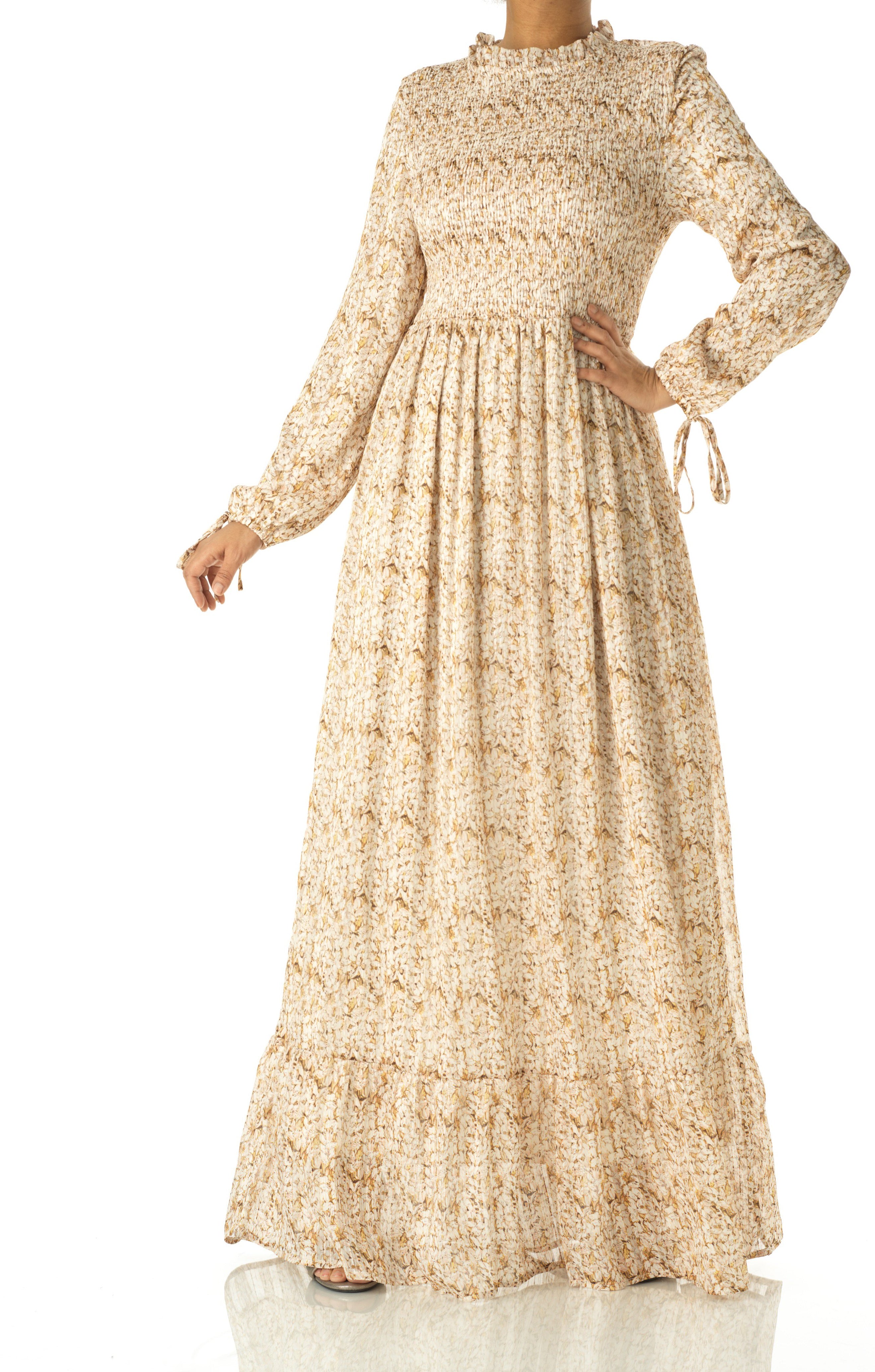 Jasmine petals Print Mock Neck Maxi dress Kabayare