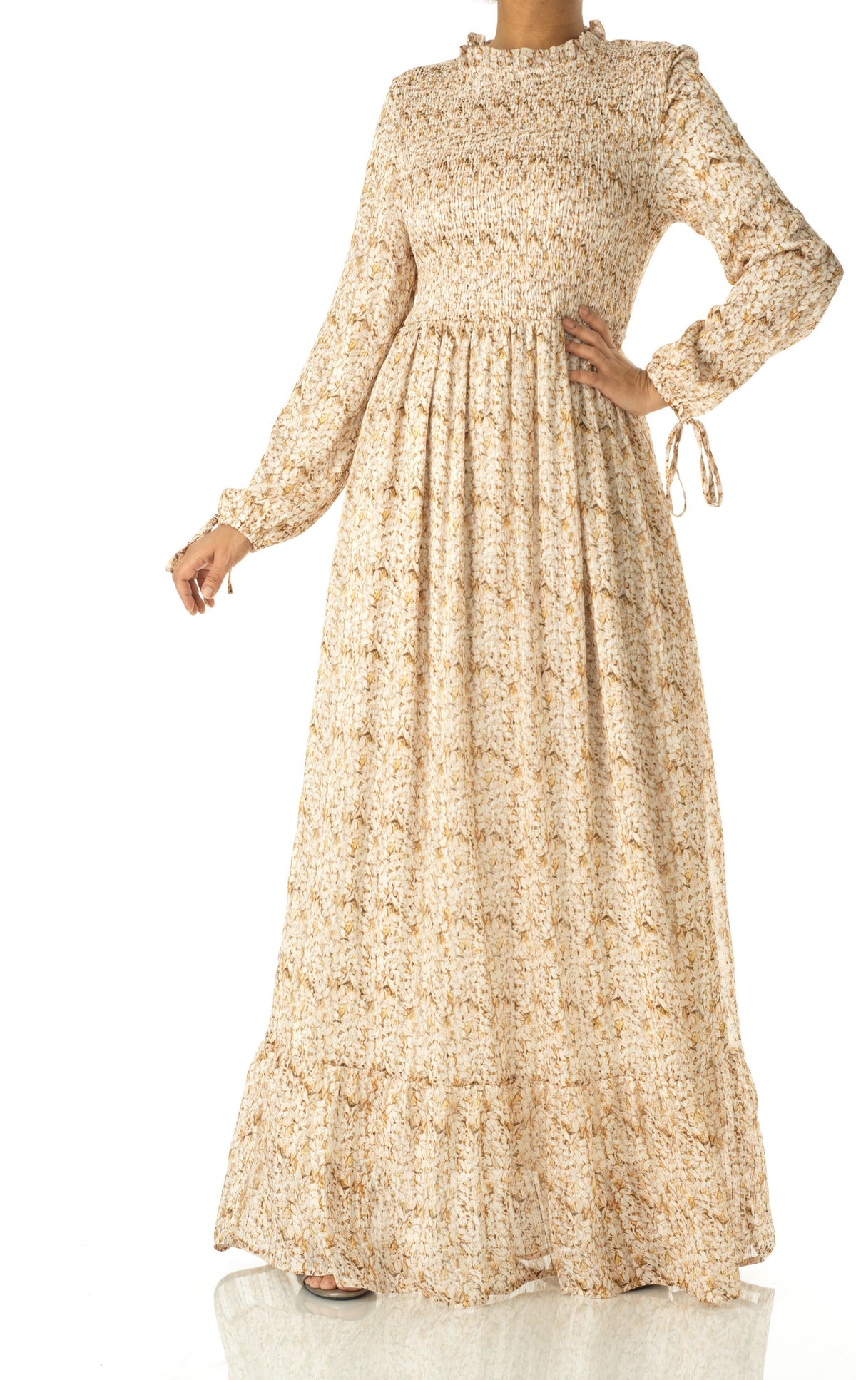 Jasmine petals Print Mock Neck Maxi dress Kabayare