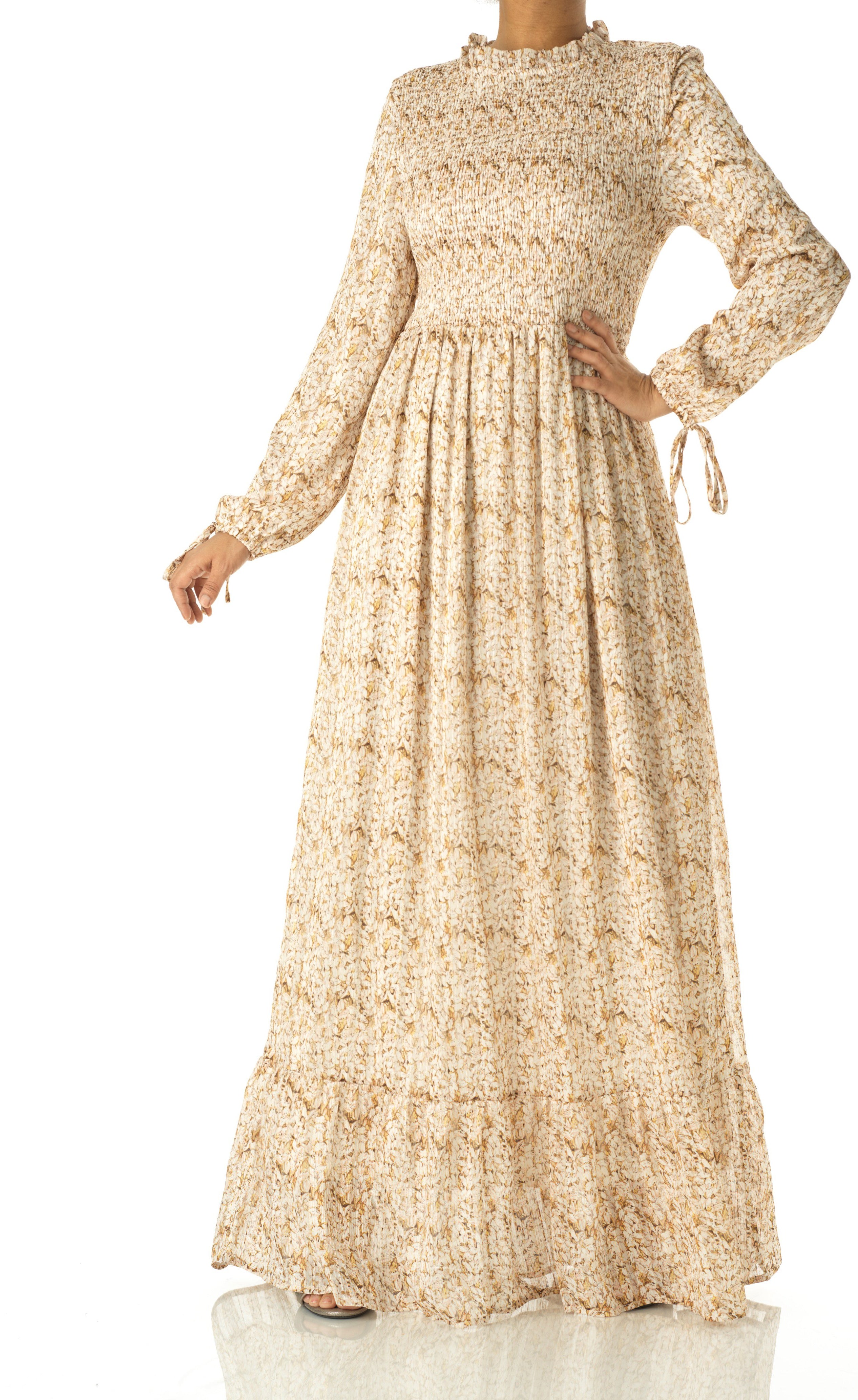 Jasmine petals Print Mock Neck Maxi dress Kabayare