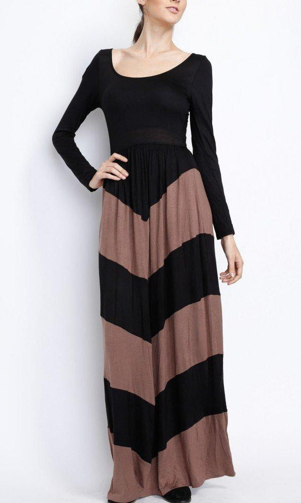 Khaki Chevron Maxi Dress Kabayare