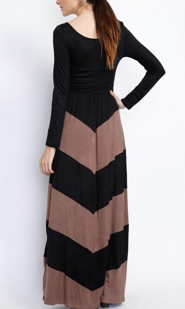 Khaki Chevron Maxi Dress Kabayare