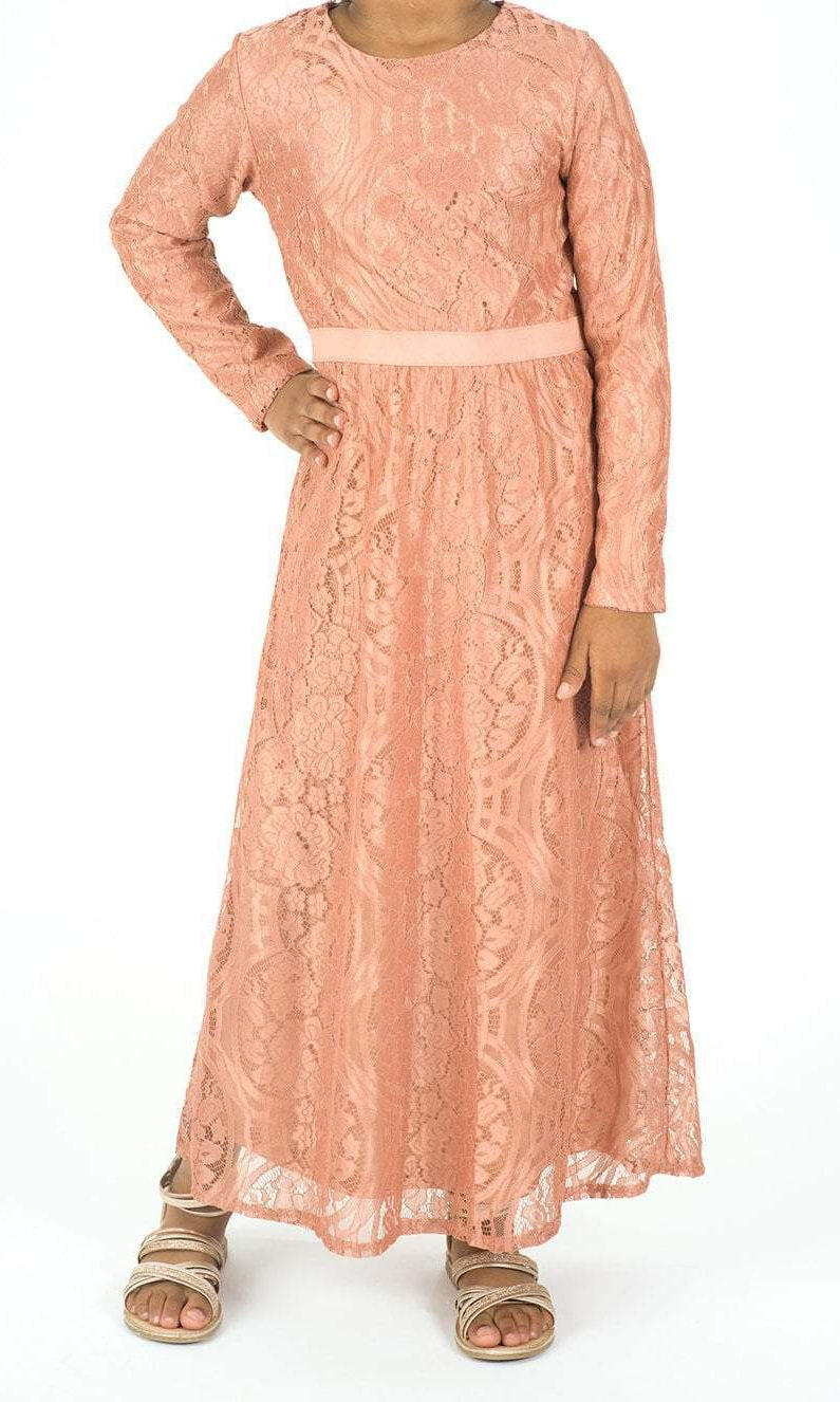 Kids Blush Lace Floral Fit and Flare Dress Kabayare