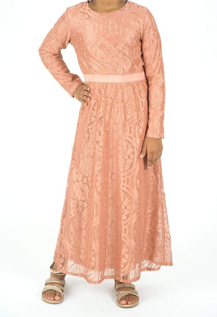 Kids Blush Lace Floral Fit and Flare Dress Kabayare