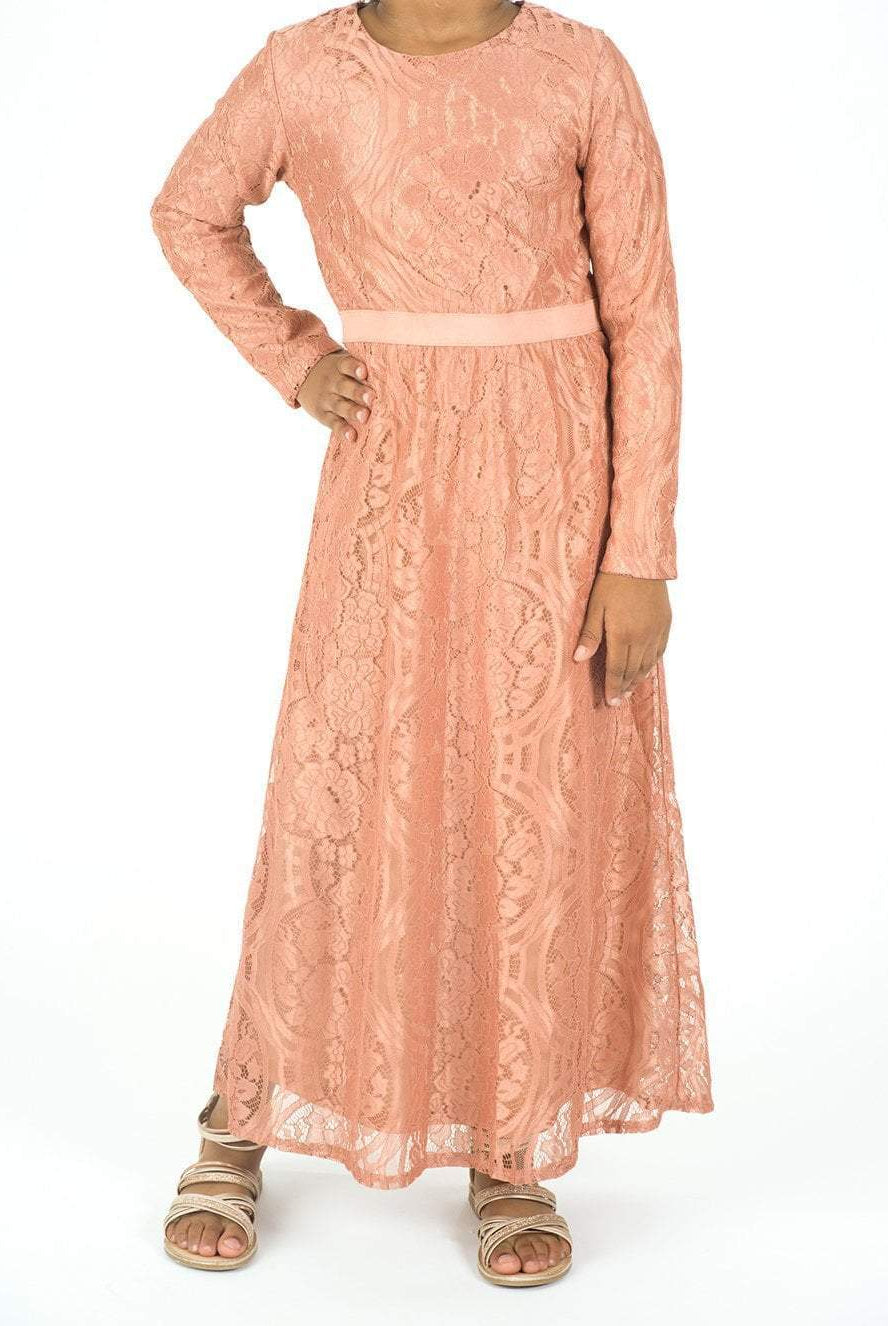 Kids Blush Lace Floral Fit and Flare Dress Kabayare