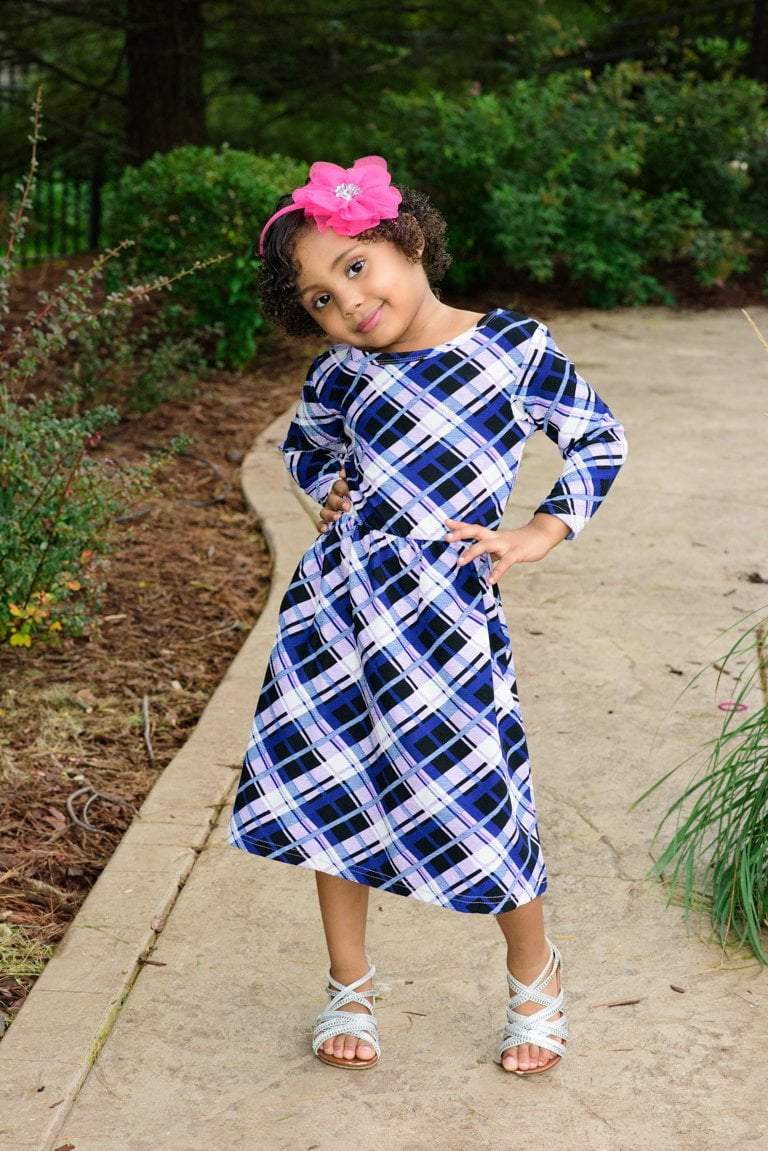 Kids Purple Plaid dress Kabayare