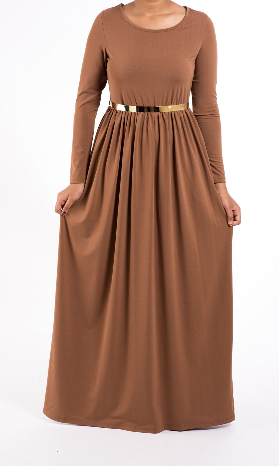 latte Milk Silk Maxi Dress / Pockets Kabayare