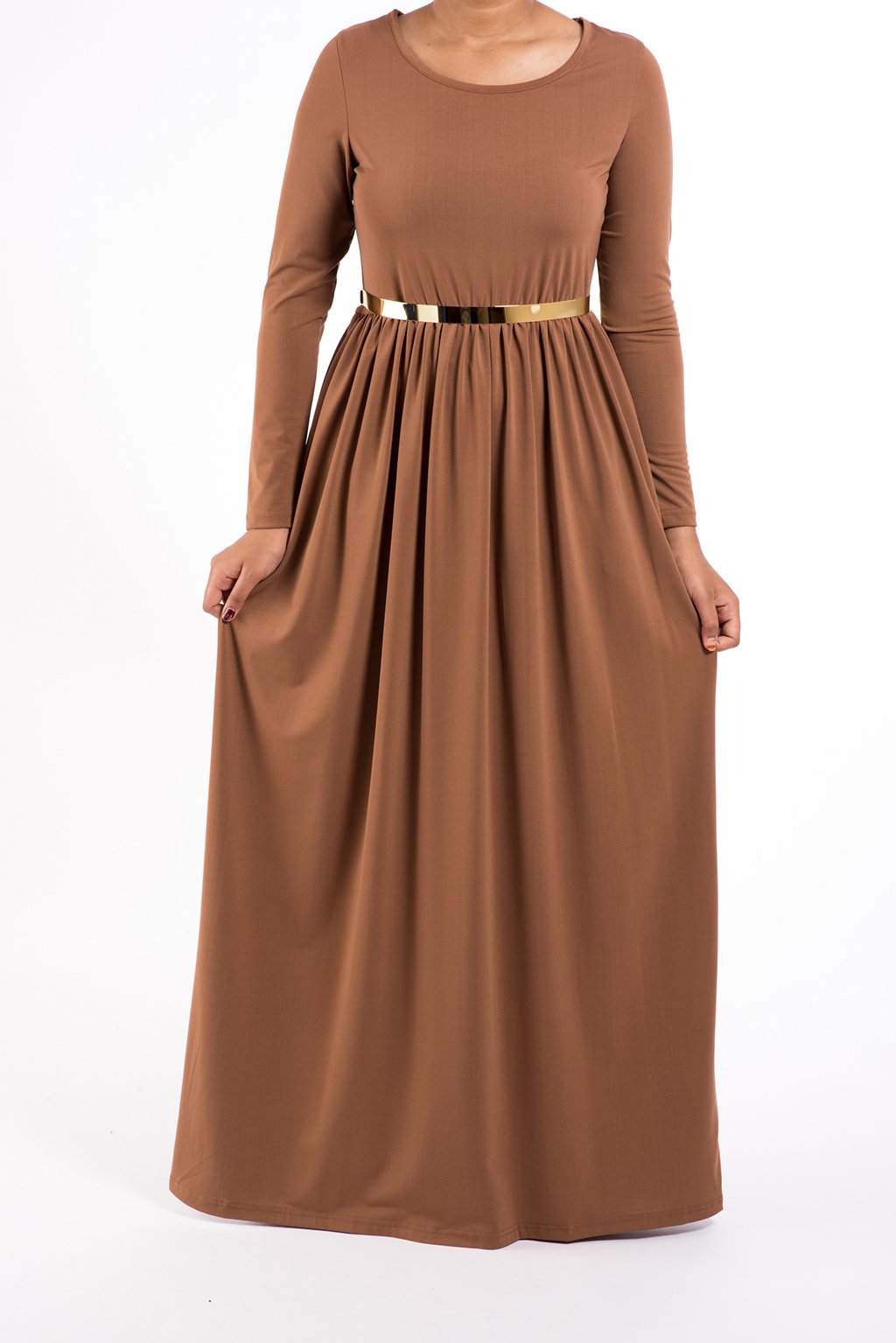latte Milk Silk Maxi Dress / Pockets Kabayare