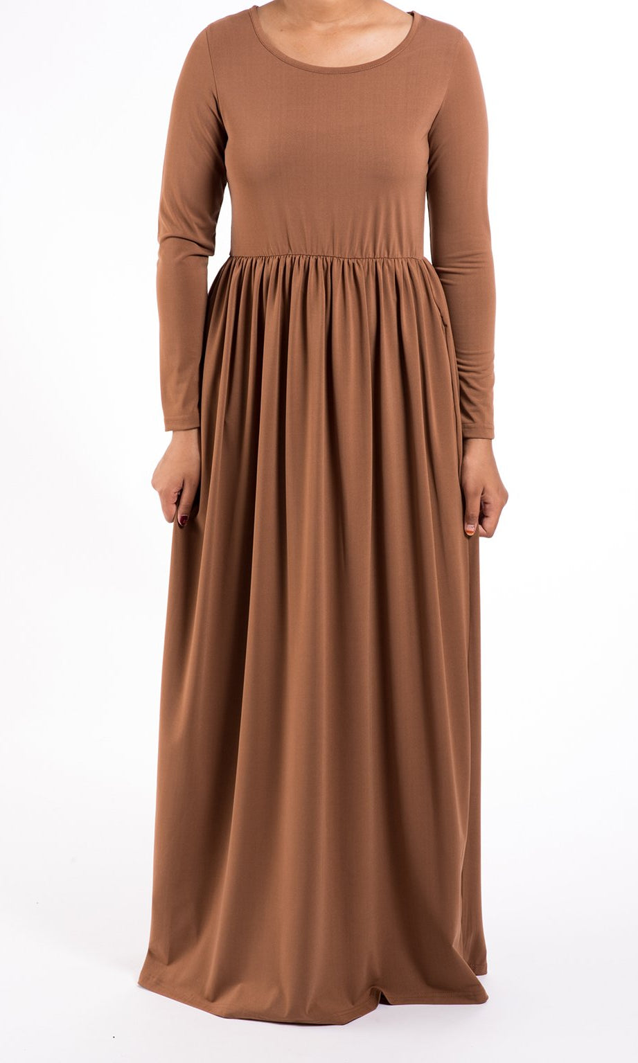latte Milk Silk Maxi Dress / Pockets Kabayare