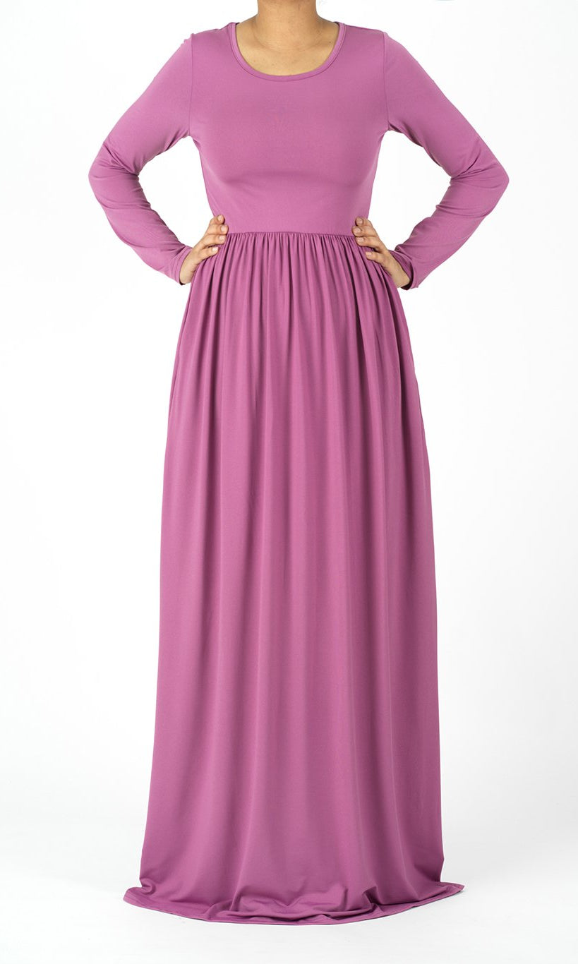 Lilac Dusty rose Milk Silk Maxi Dress / Pockets Kabayare