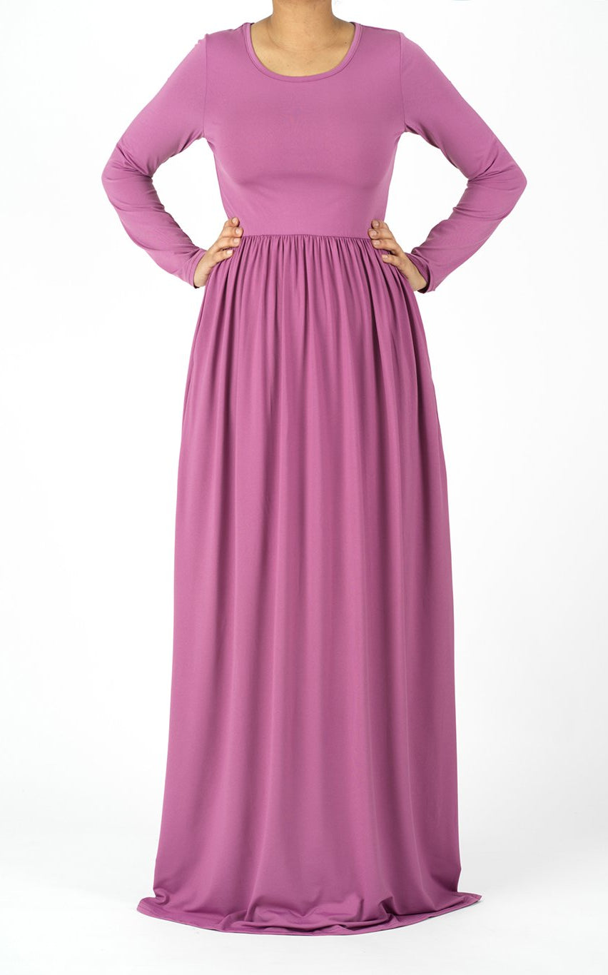 Lilac Dusty rose Milk Silk Maxi Dress / Pockets Kabayare
