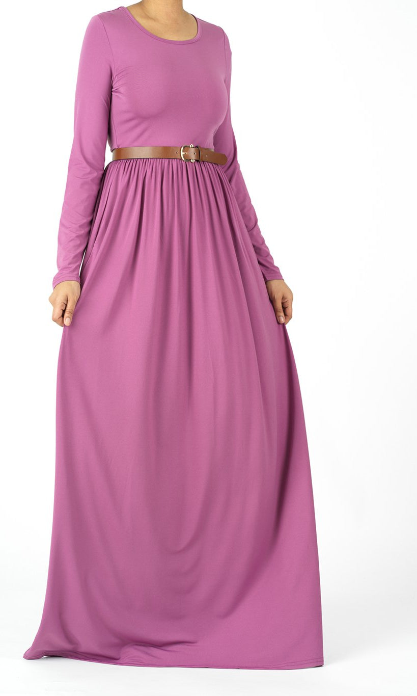 Lilac Dusty rose Milk Silk Maxi Dress / Pockets Kabayare