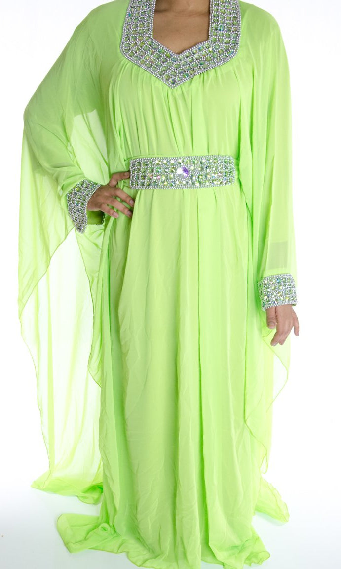 Lime Beaded Kaftan Kabayare