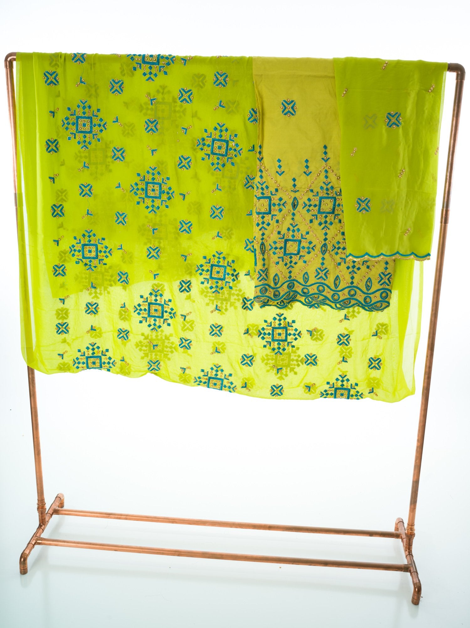 Lime green Saree style Dirac set Kabayare