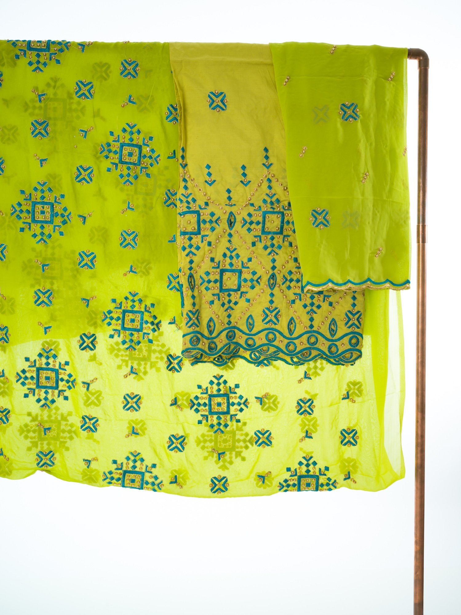Lime green Saree style Dirac set Kabayare