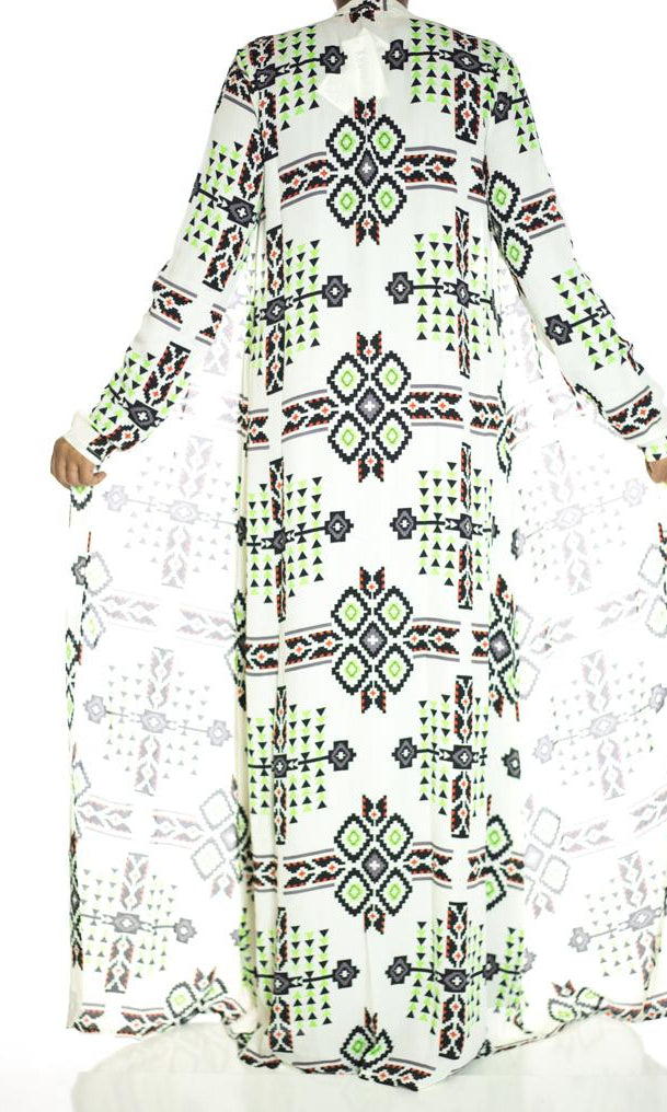 Lime Tribal Print Maxi Cardigan Kabayare