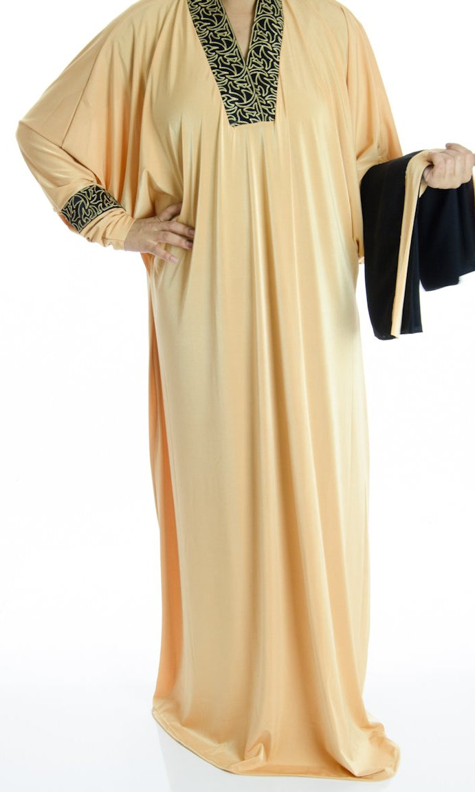 Ling Collar Embroidery Jersey Abaya Kabayare