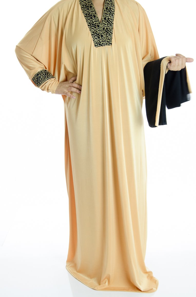 Ling Collar Embroidery Jersey Abaya Kabayare