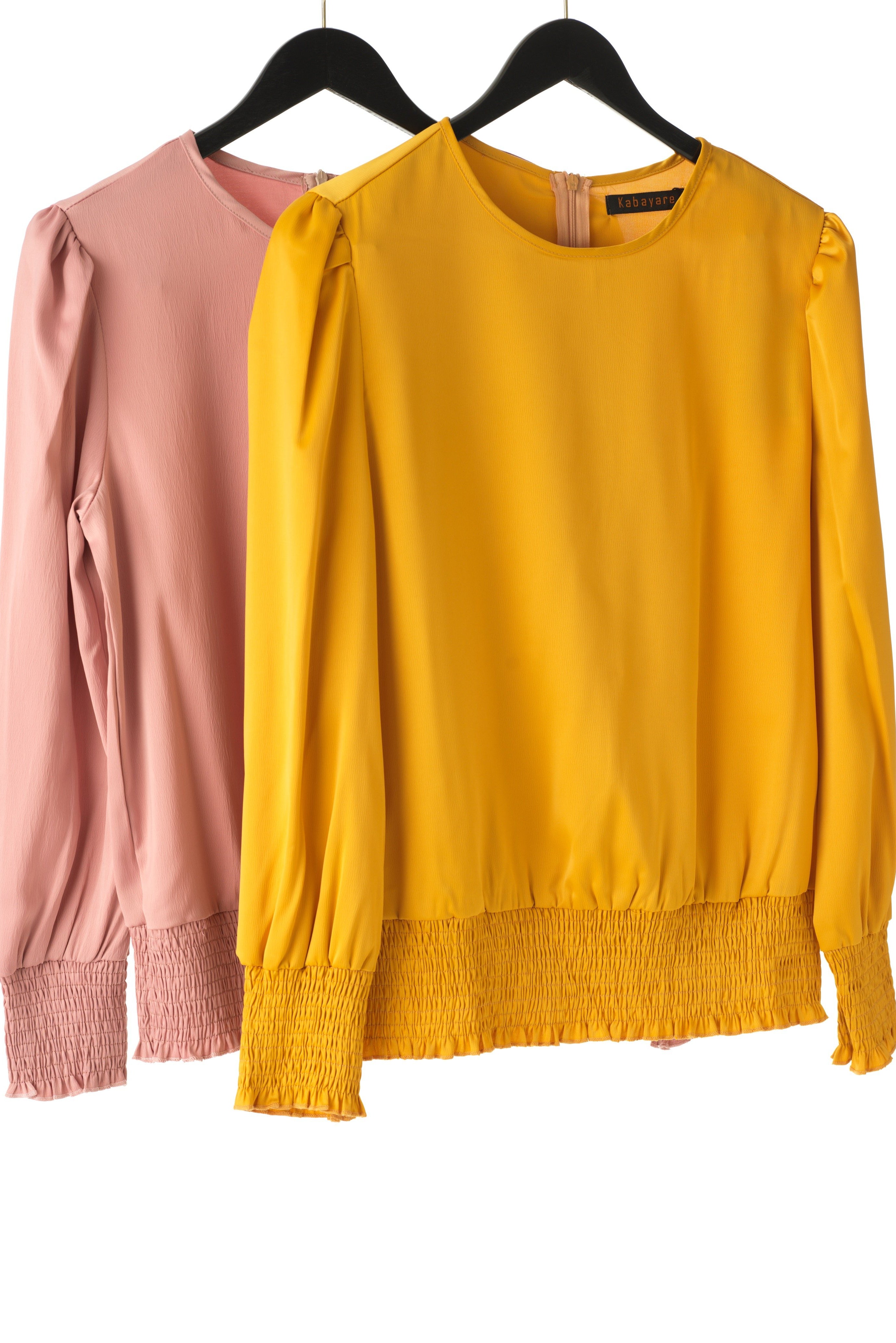 Long sleeve Satin Scrunch Blouse Kabayare