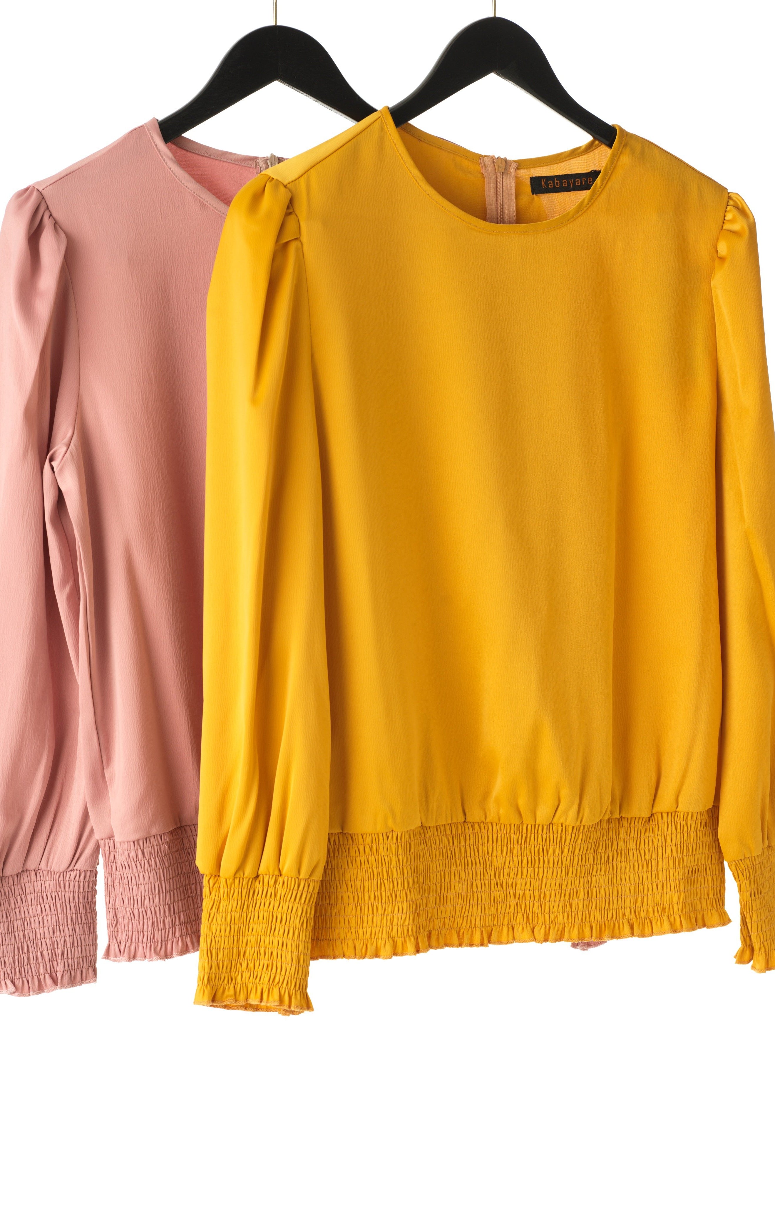 Long sleeve Satin Scrunch Blouse Kabayare