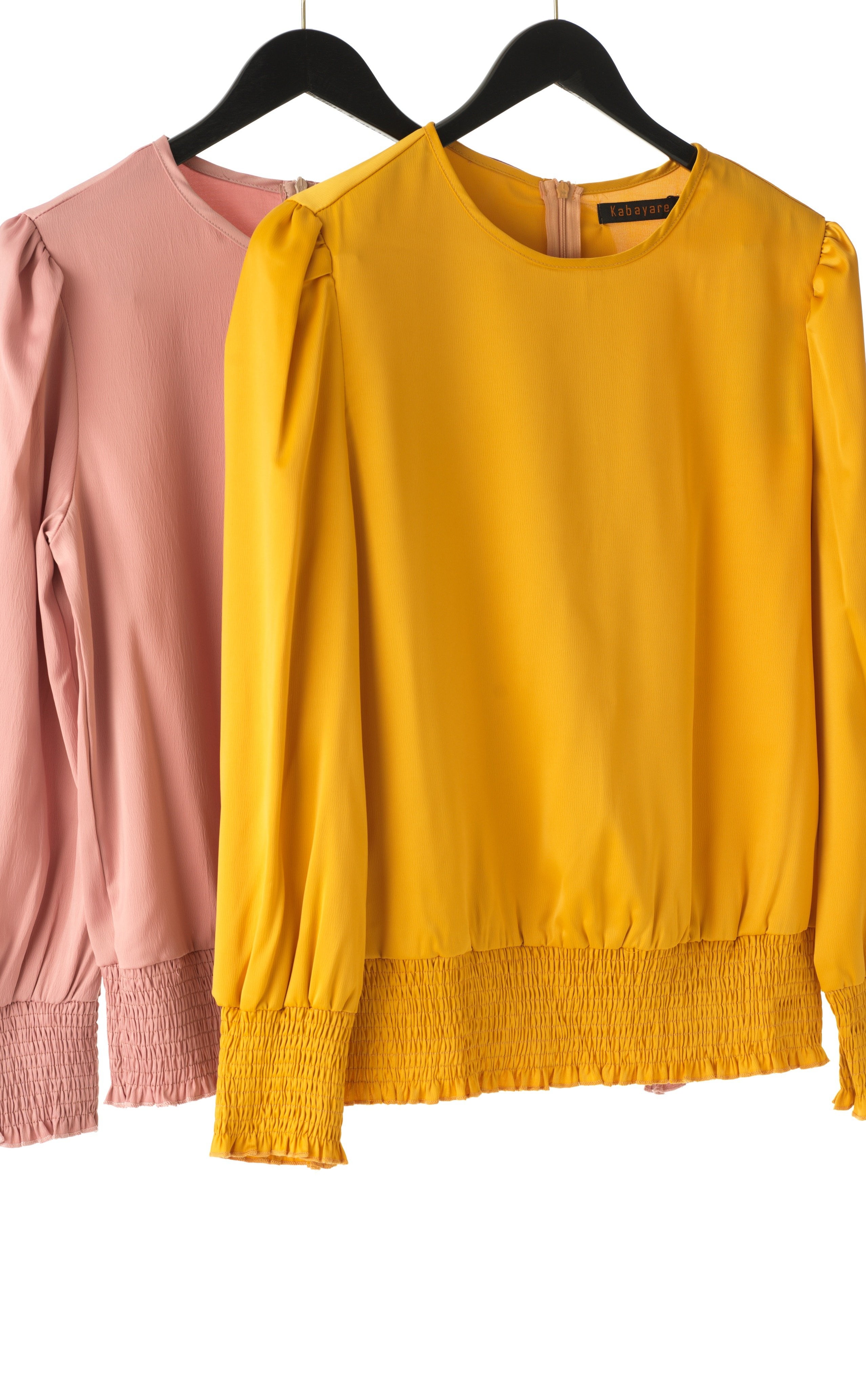 Long sleeve Satin Scrunch Blouse Kabayare
