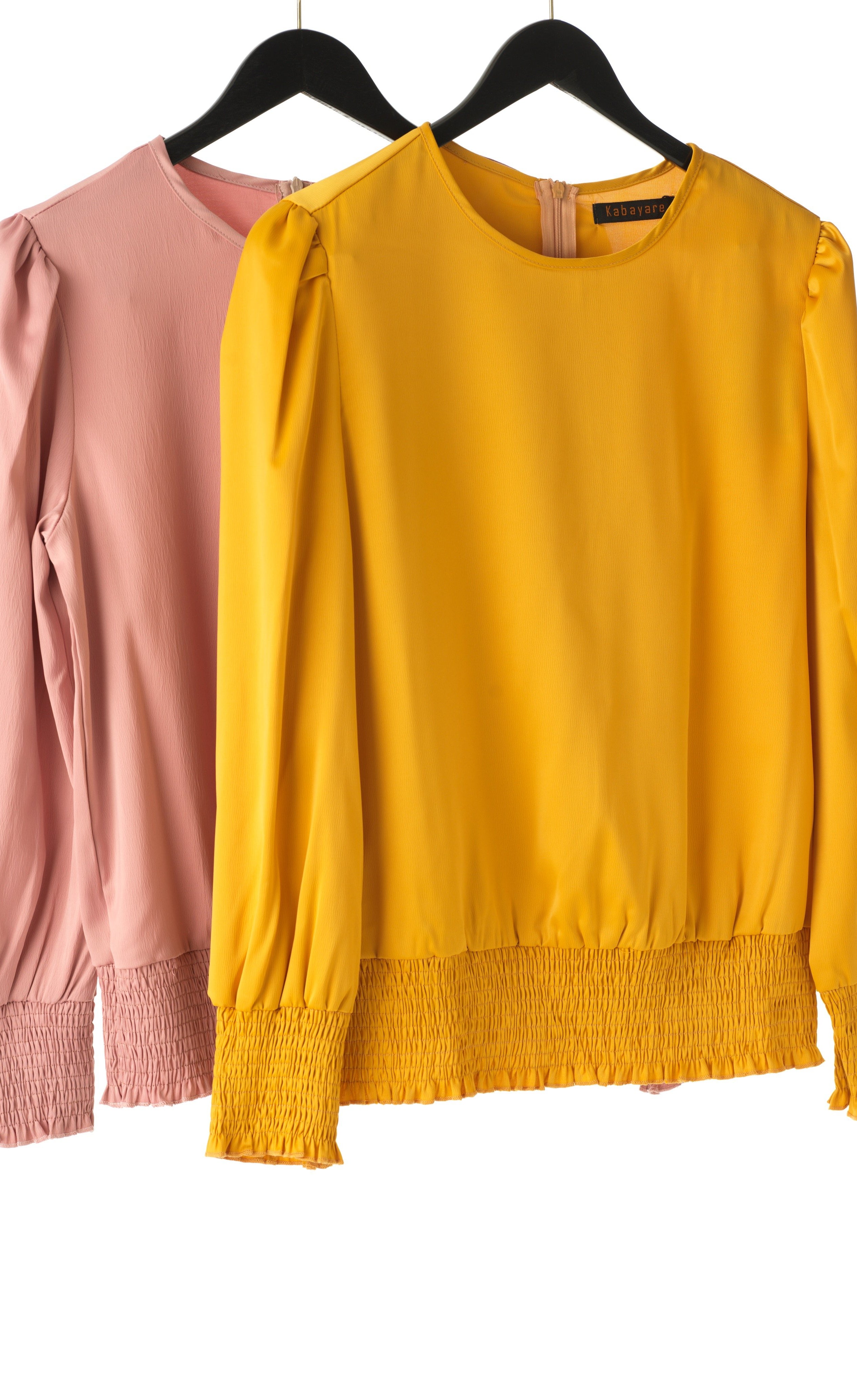 Long sleeve Satin Scrunch Blouse Kabayare