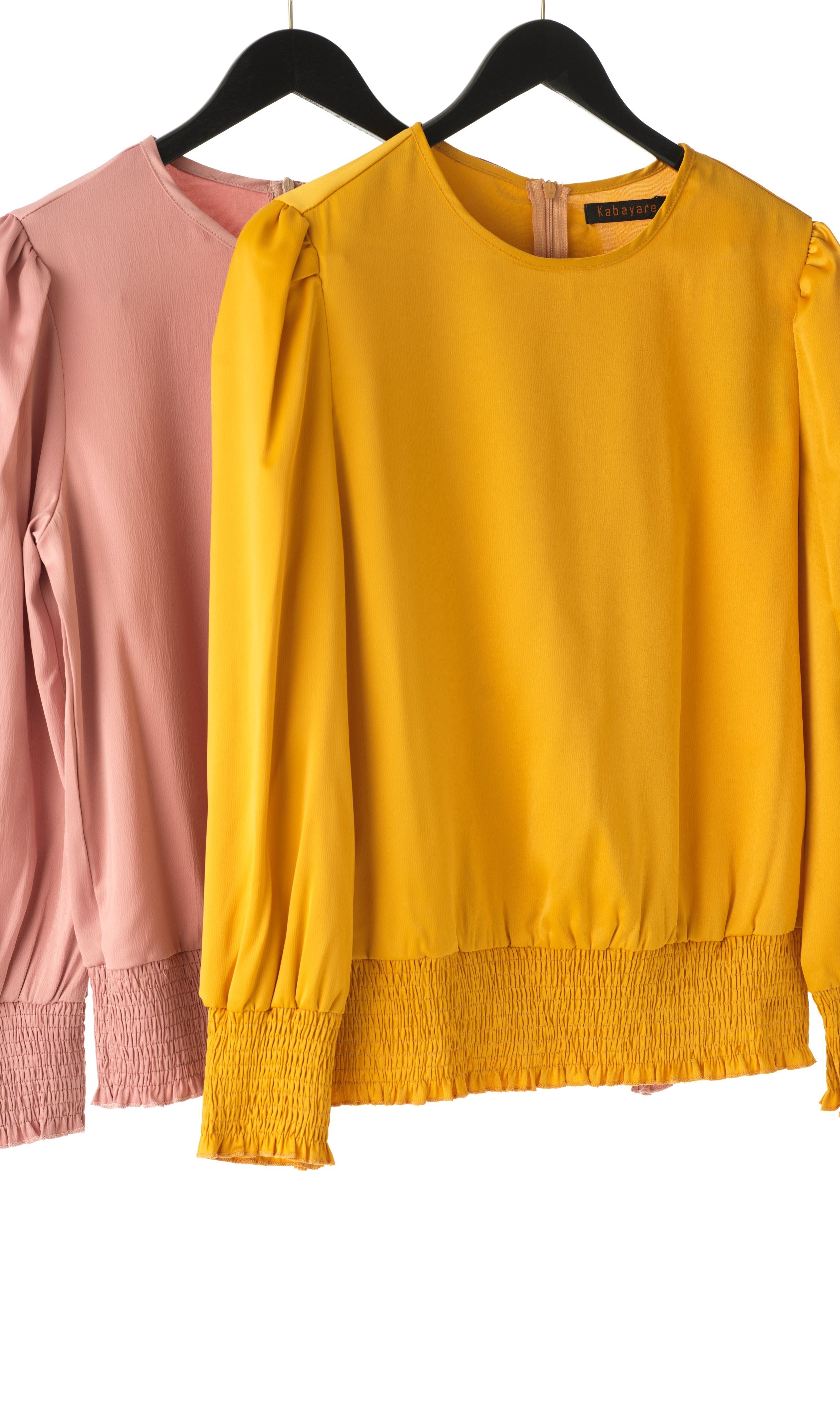 Long sleeve Satin Scrunch Blouse Kabayare