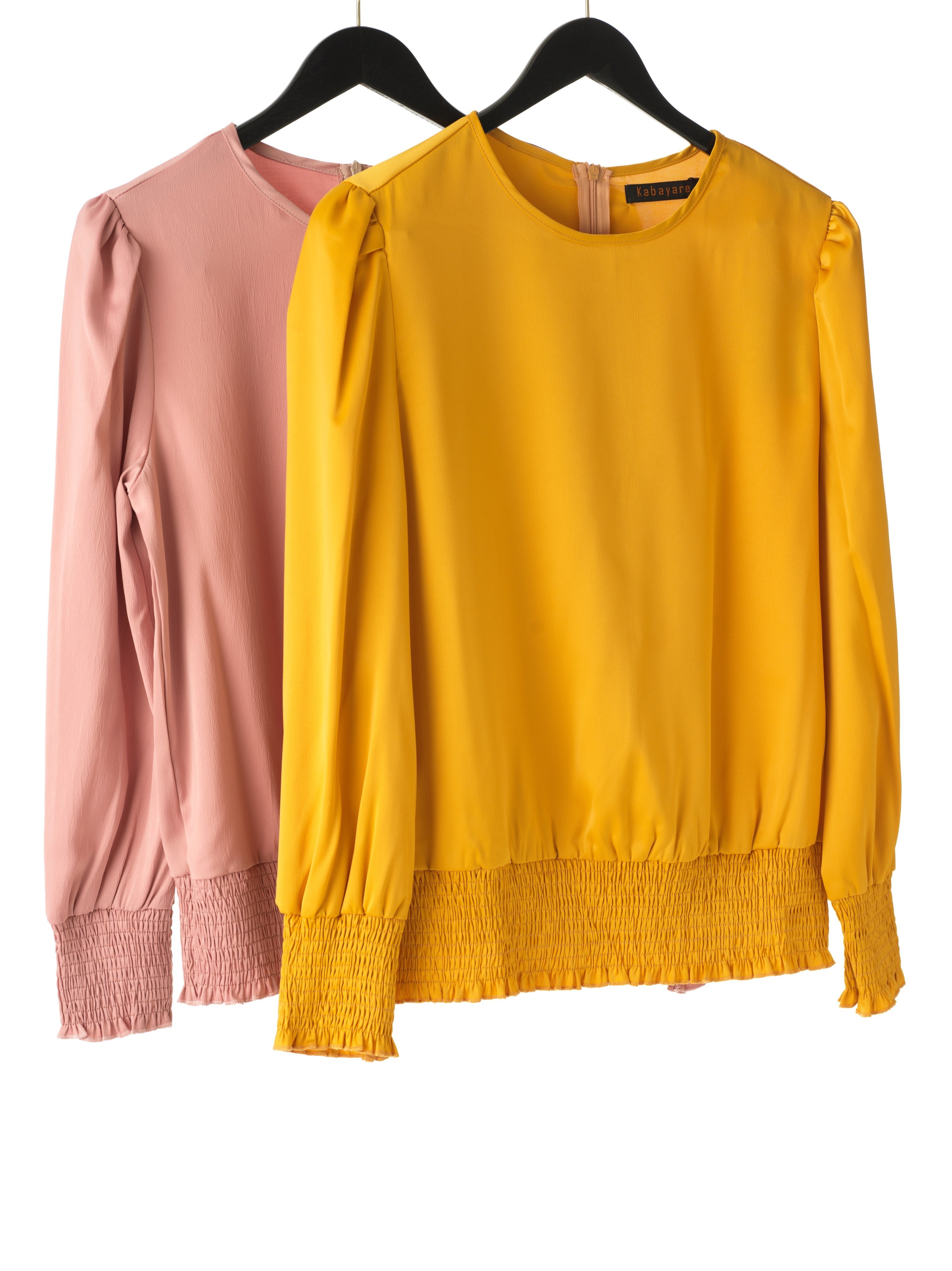 Long sleeve Satin Scrunch Blouse Kabayare