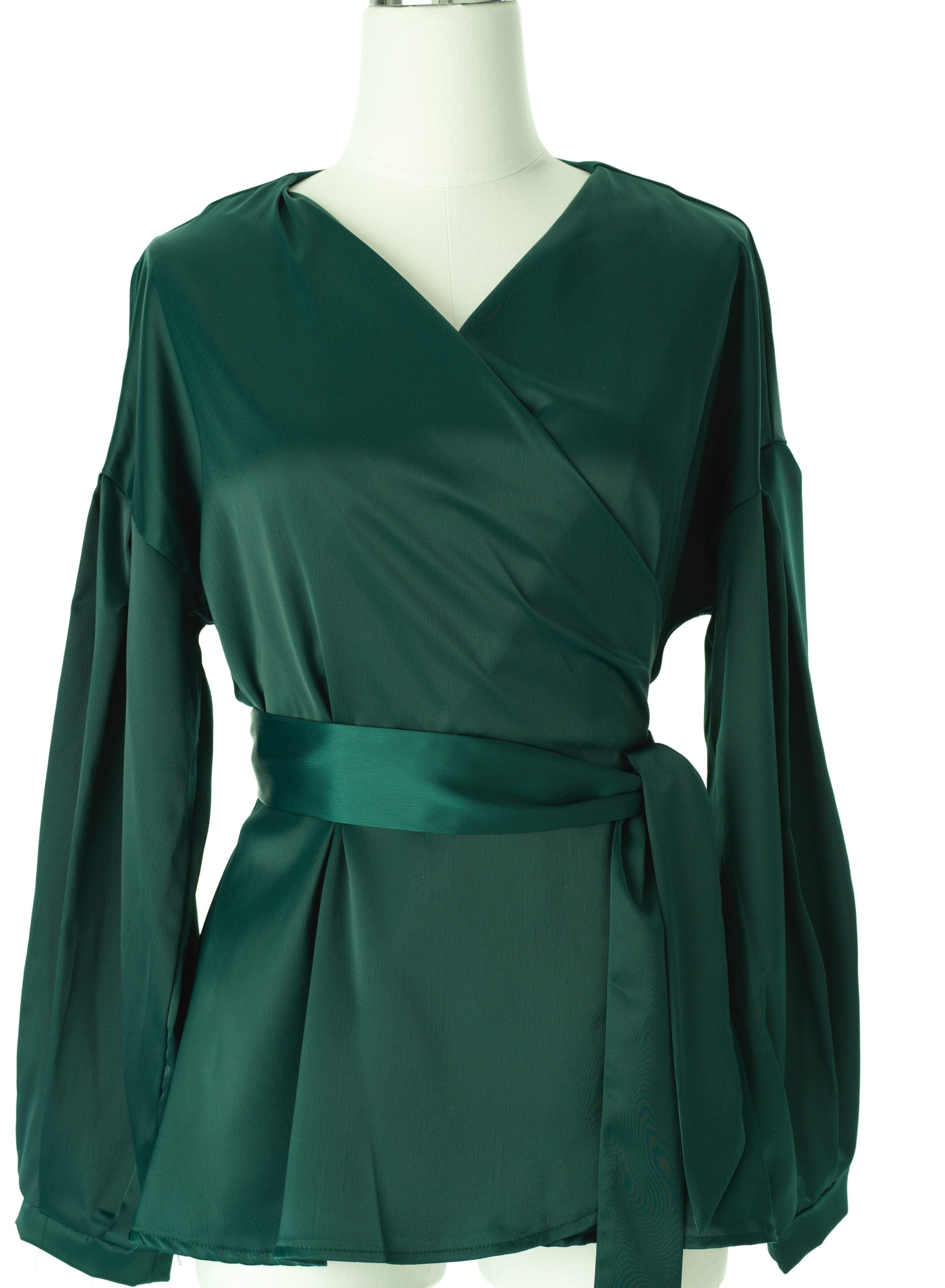 Long sleeve satin wrap top Kabayare