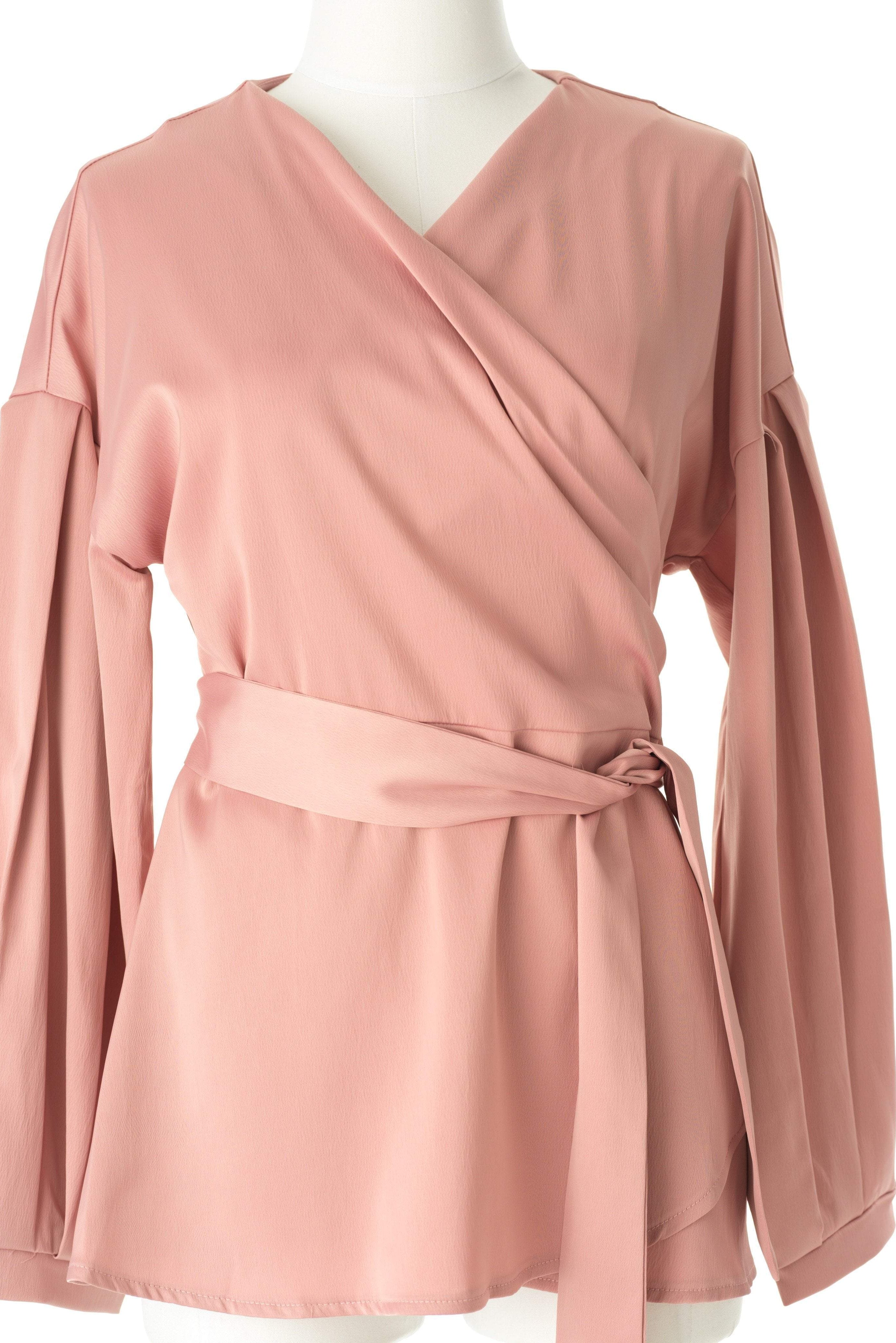 Long sleeve satin wrap top Kabayare