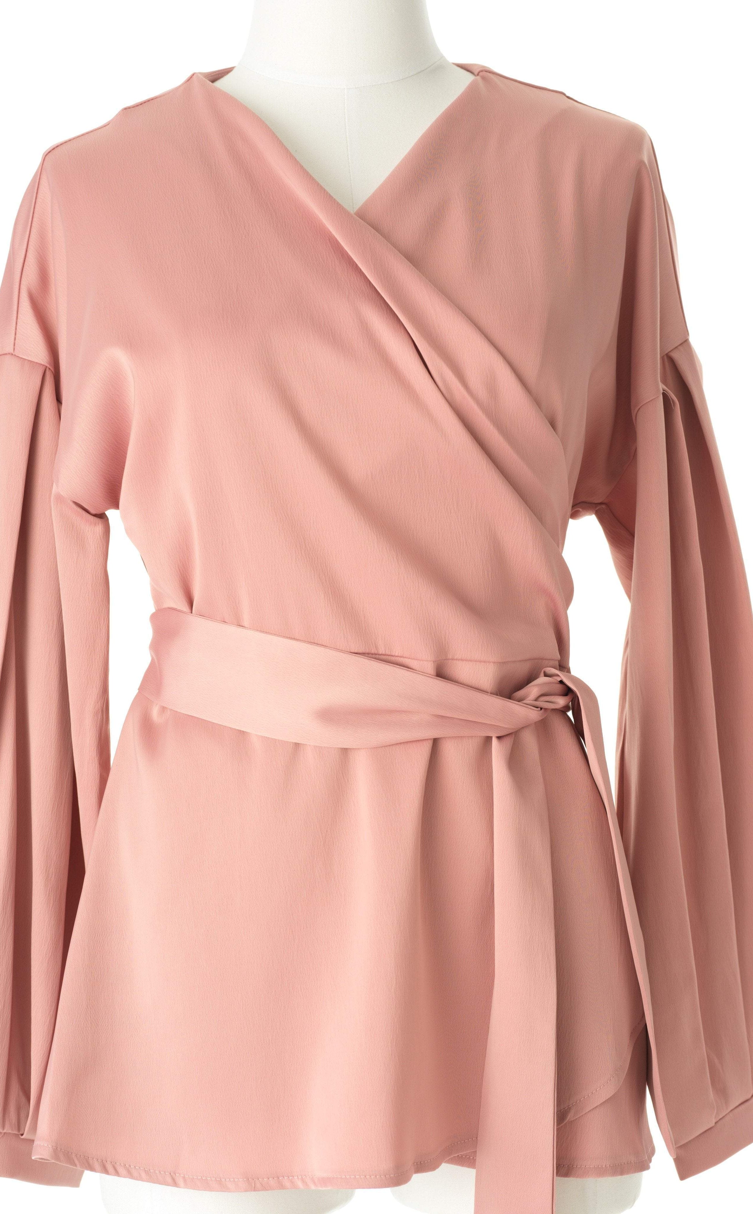 Long sleeve satin wrap top Kabayare