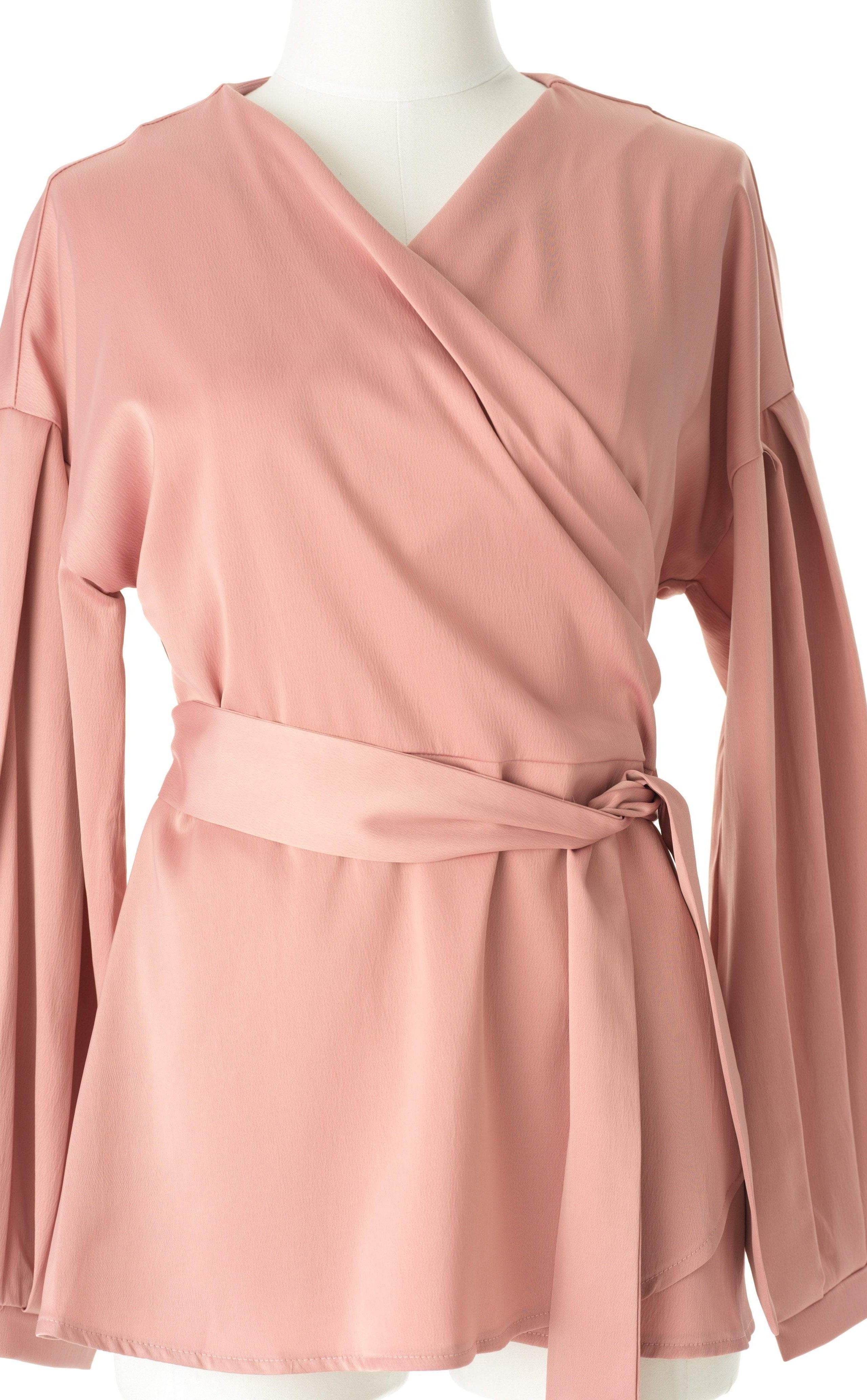 Long sleeve satin wrap top Kabayare