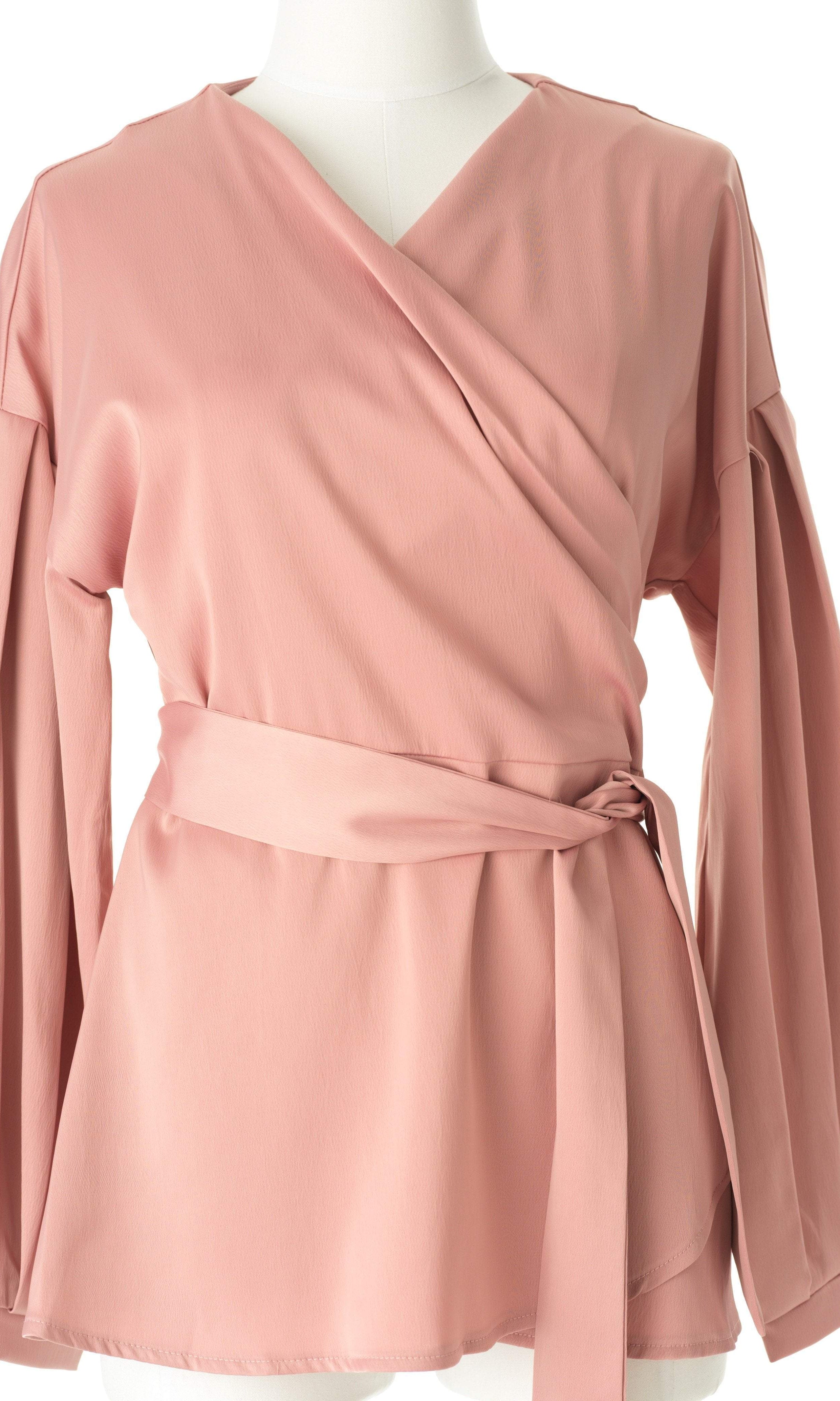 Long sleeve satin wrap top Kabayare