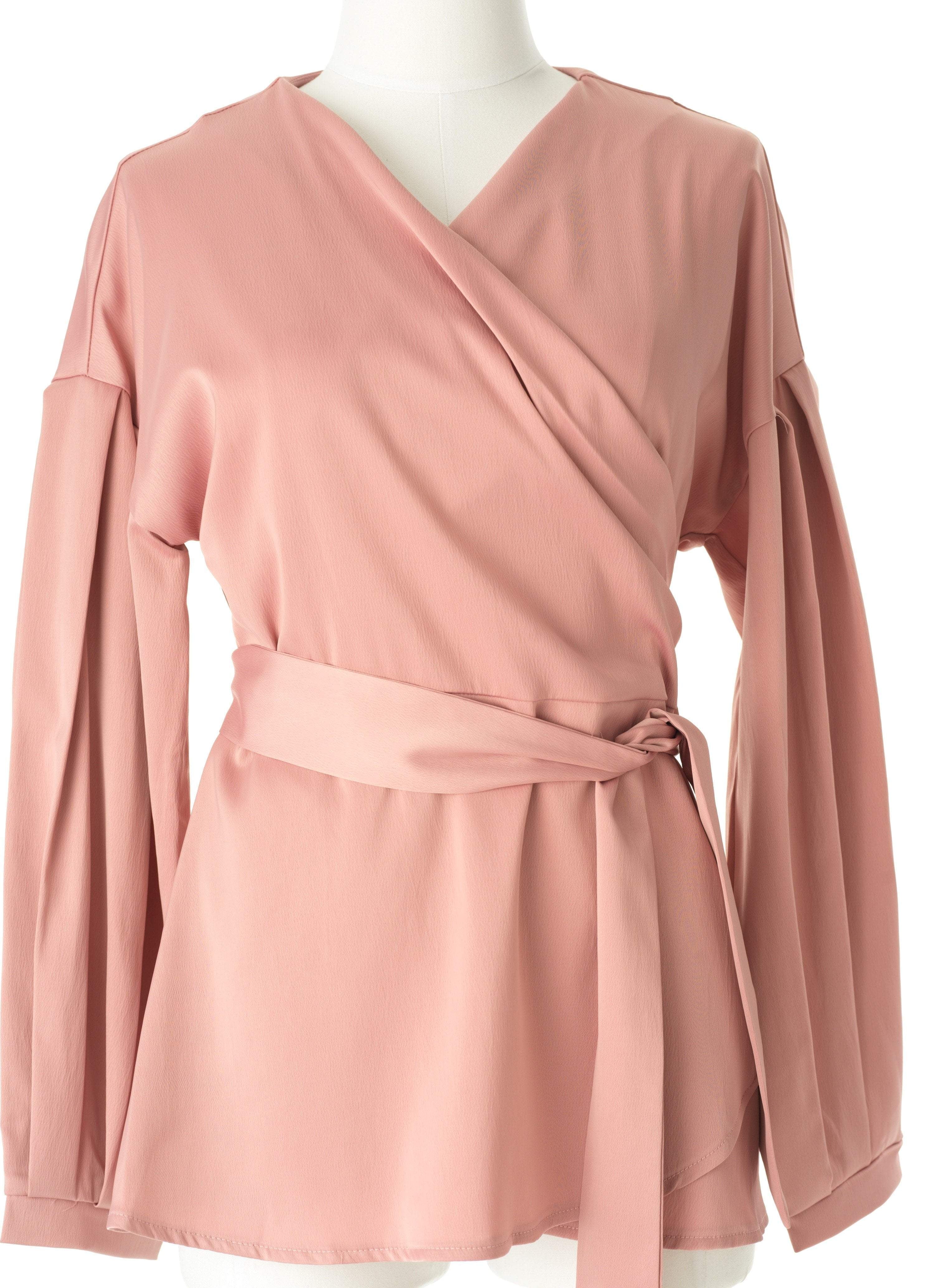 Long sleeve satin wrap top Kabayare
