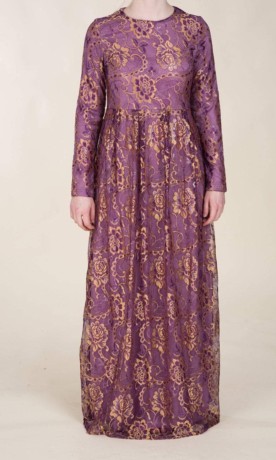 Magenta-contrast Floral Lace Dress Kabayare