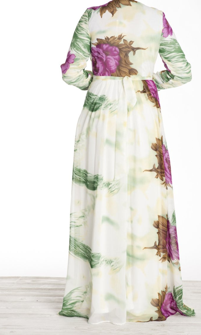 Magenta Floral chiffon dress Kabayare