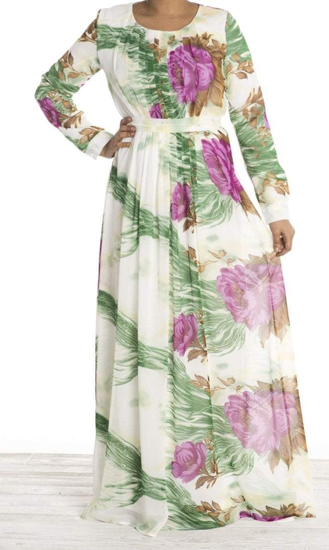 Magenta Floral chiffon dress Kabayare