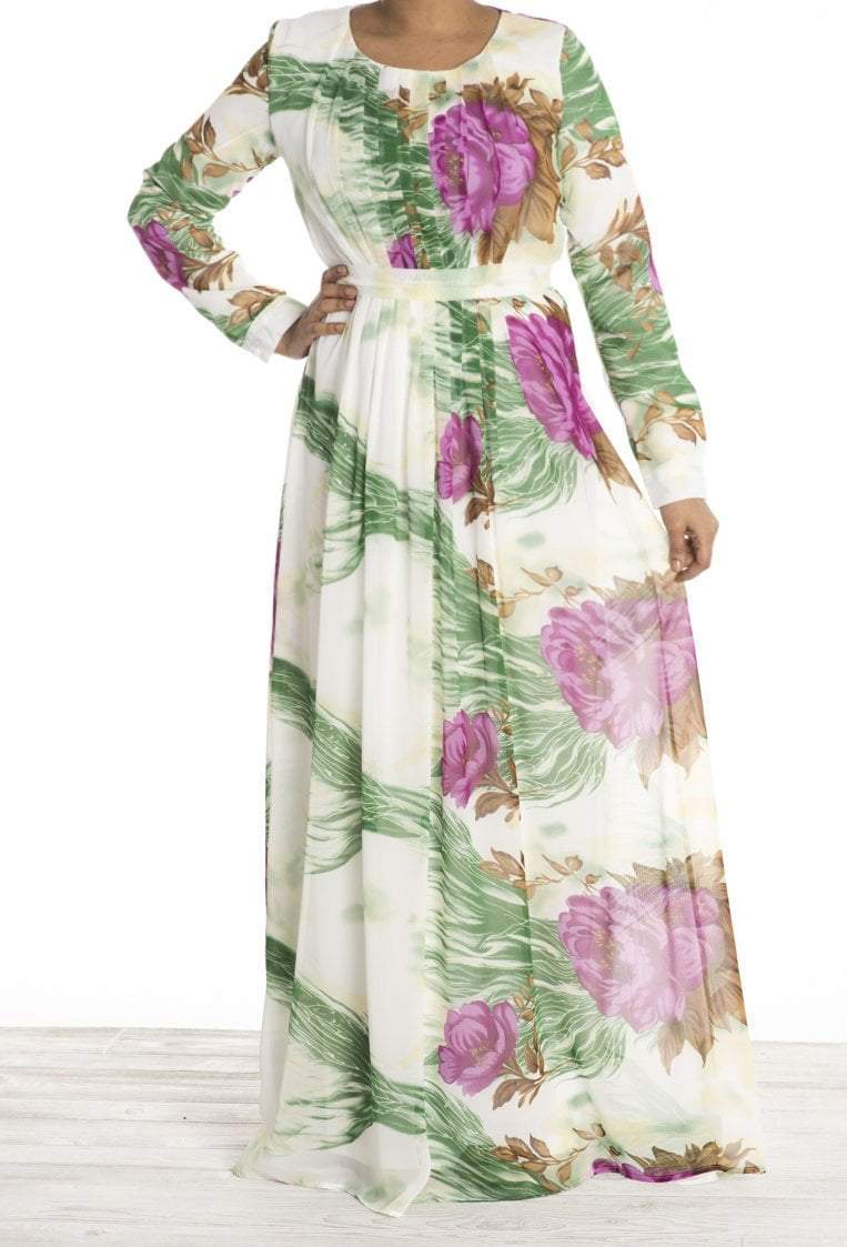 Magenta Floral chiffon dress Kabayare