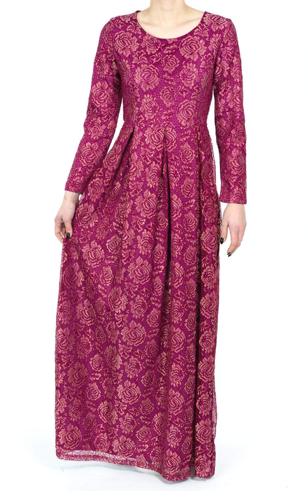 Magenta Golden floral lace dress Kabayare