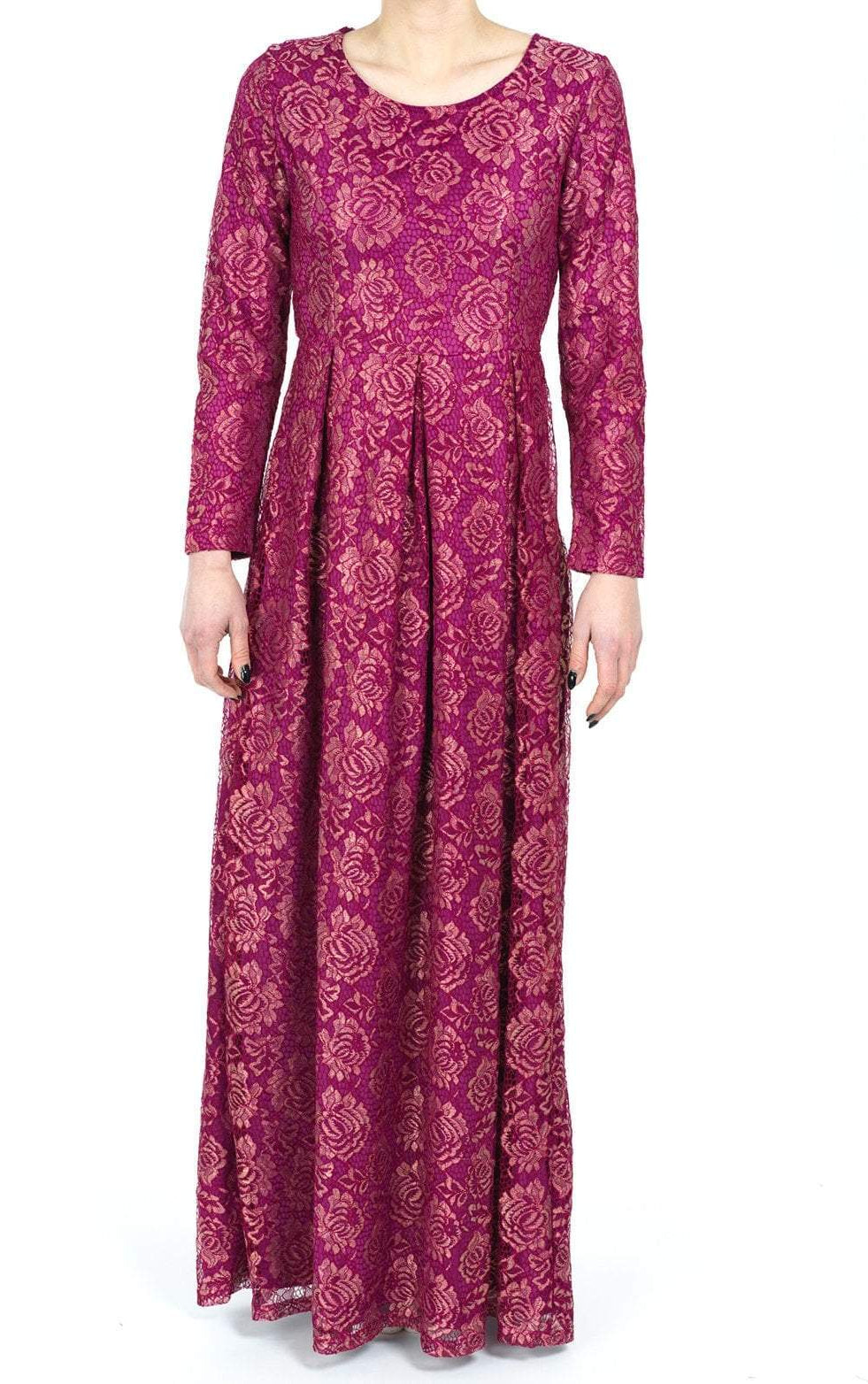 Magenta Golden floral lace dress Kabayare