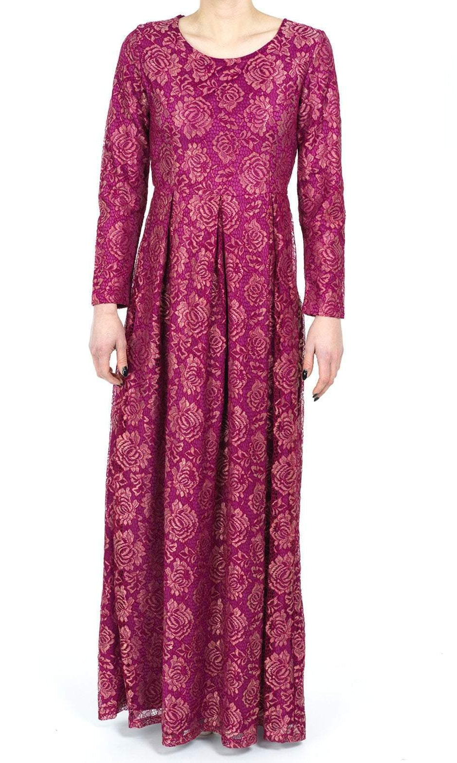 Magenta Golden floral lace dress Kabayare