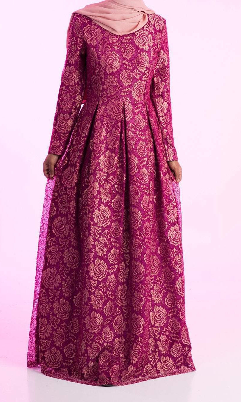 Magenta Golden floral lace dress Kabayare