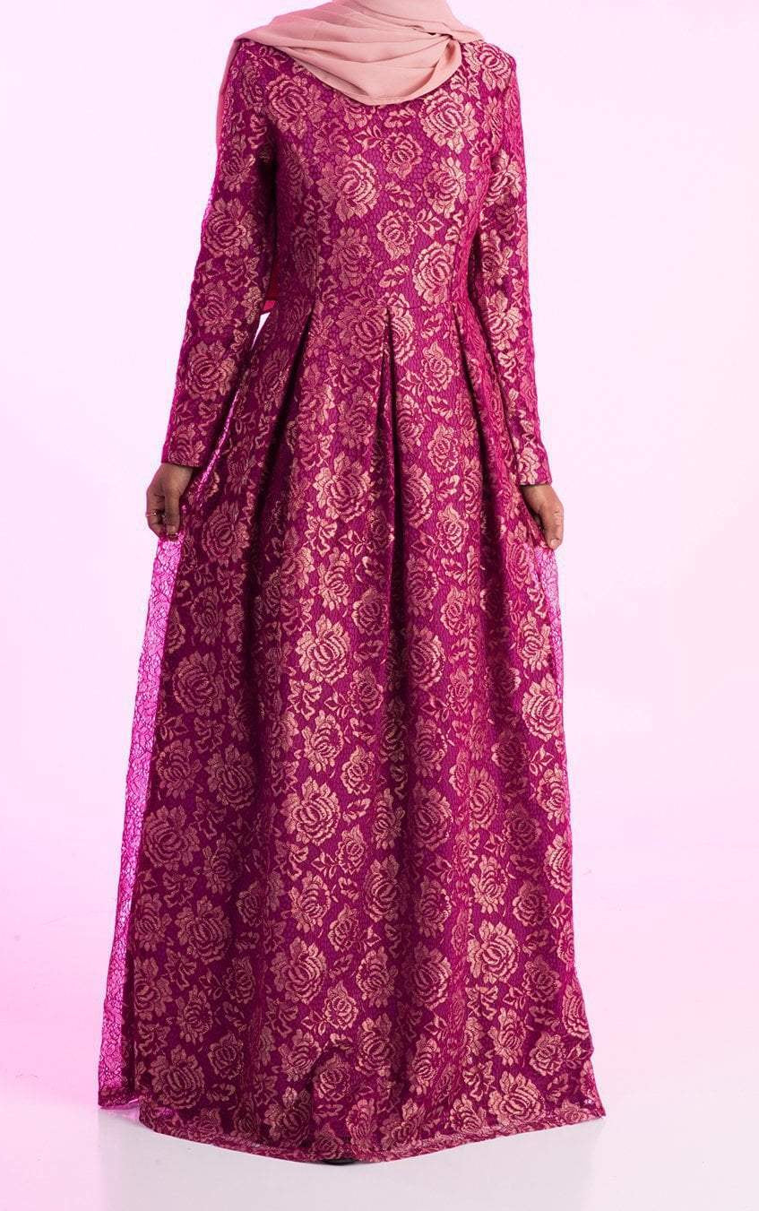 Magenta Golden floral lace dress Kabayare