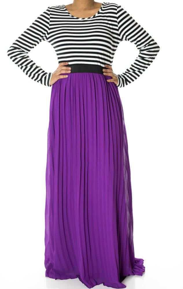 Magenta Striped Pleated maxi dress Kabayare