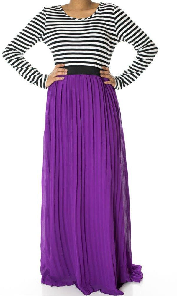 Magenta Striped Pleated maxi dress Kabayare