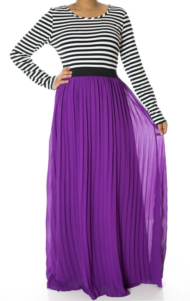 Magenta Striped Pleated maxi dress Kabayare