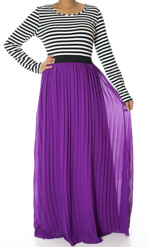 Magenta Striped Pleated maxi dress Kabayare