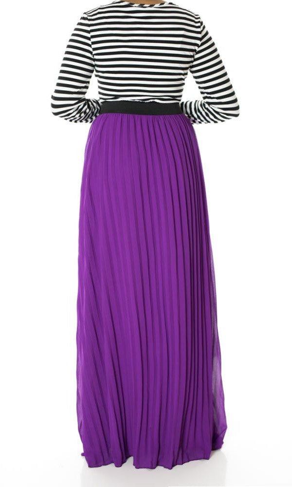 Magenta Striped Pleated maxi dress Kabayare