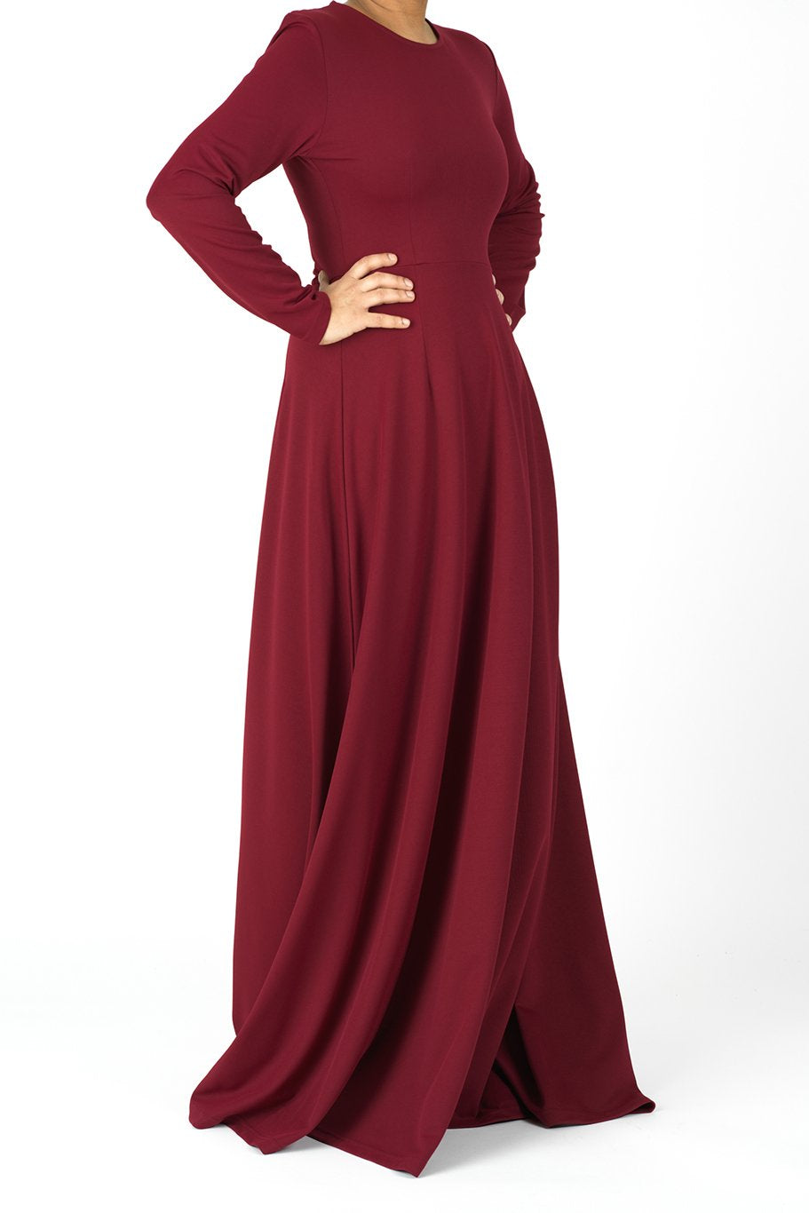 Maroon A-line Modest Maxi Dress Kabayare