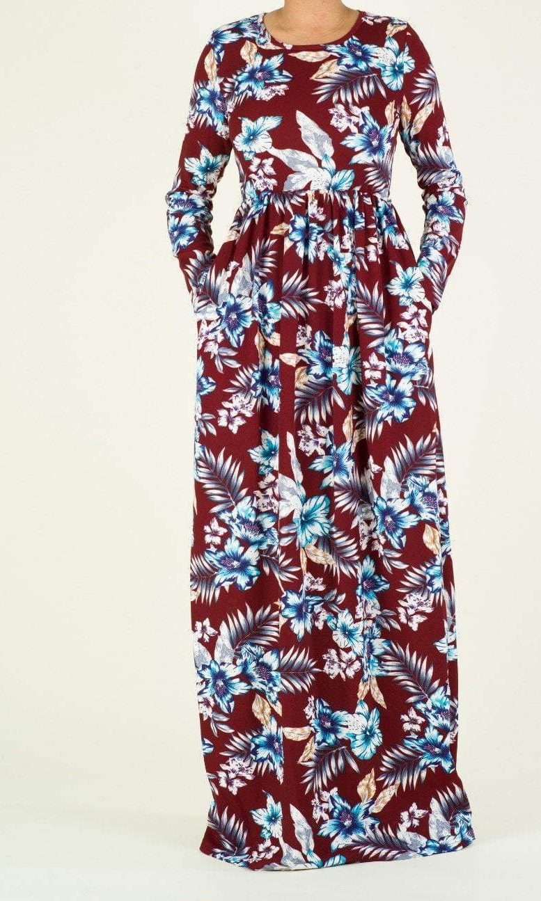 Maroon Azhaar Textured Print Dress Kabayare